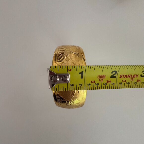 Vintage Peruvian Storyteller Cuff Bracelet Gold Tone Embossed Metal Cuff - Picture 14 of 14